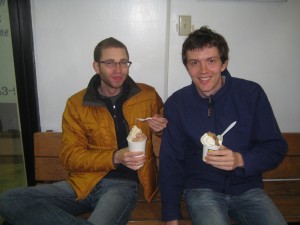 Ross and Mike eating frozen yogurt